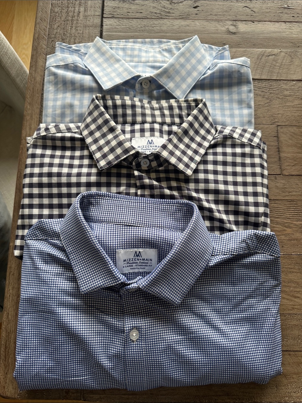 Mizzen+Main Light Blue, Navy and Blue Check Dress Shirts - 3-Pack